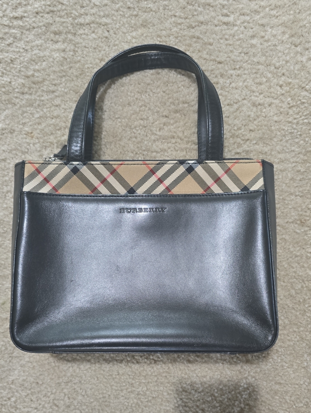 Burberry Vintage Black Leather Nova Check Handbag